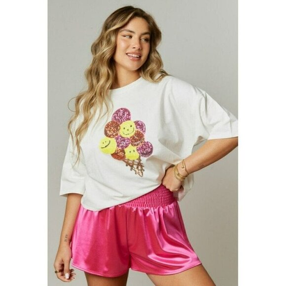 Peach Love California Pants - Me Myself And I Foil Coated Shorts in Hot Pink